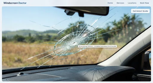 View through a damaged windscreen